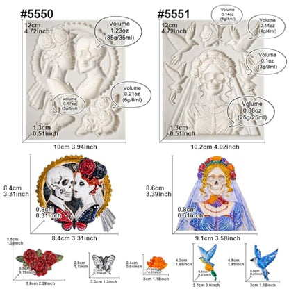 Skeleton Bride and Groom Clay Molds for Crafts - color: Skull Couple