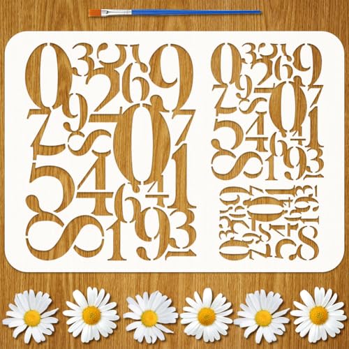 FINGERINSPIRE The Abstract Number Painting Stencil with Paint Brush 8.3x11.7inch Reusable 0-9 Numbers Drawing Template Plastic PET Words Theme Pattern Template for Painting on Wood Fabric Clothes - style: The Abstract Number