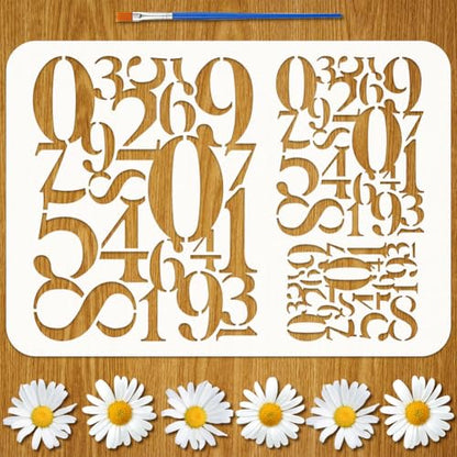 FINGERINSPIRE The Abstract Number Painting Stencil with Paint Brush 8.3x11.7inch Reusable 0-9 Numbers Drawing Template Plastic PET Words Theme Pattern Template for Painting on Wood Fabric Clothes - style: The Abstract Number