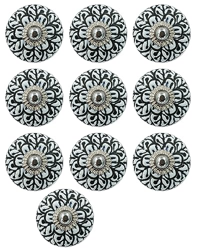Set of 10 Ceramic Cabinet Colorful Knobs for Kitchen, Cabinet, Drawer, Wardrobe (Black & White5) - color: Black & White5