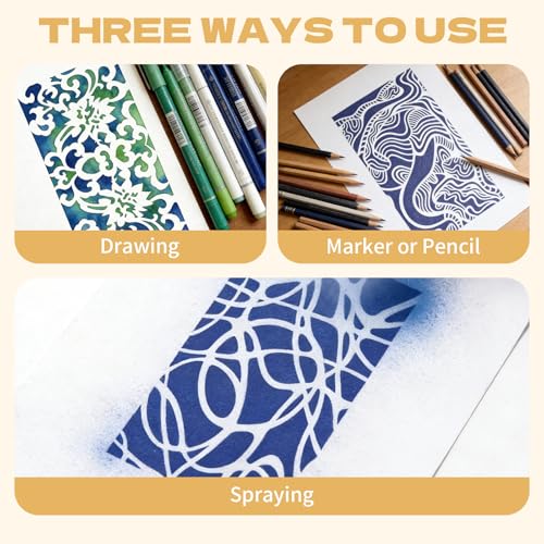 20 Pcs Abstract Texture Stencils Mixed Size Geometric Stencils for Painting Reusable Templates with Wave Brick Floral Designs for Painting on Wall Decor Canvas DIY Projects - style: Style 2