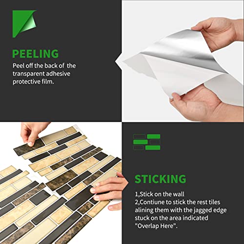LONGKING 10-Sheet Brown Peel and Stick Backsplash Tile for Kitchen, Vinyl 3D Self-Adhesive Tile Stickers for Kitchen, Bathroom, Counter Top - color: Tan