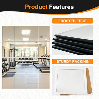 Home Gym Mirror Tiles, 16x12'', 16-Piece, Large Square Workout Mirrors - size: 16''x12''-16PCS