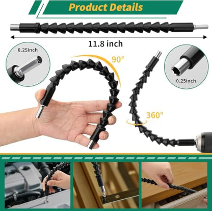 GRENPRO 19-Piece Flexible Drill Bit Extension Kit, 2 Right Angle Adapters - size: 19PCS