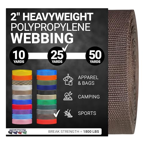 Strapworks Heavyweight Polypropylene Webbing - Heavy Duty Poly Strapping for Outdoor DIY Gear Repair - color: Brown, size: 2" x 25 yard