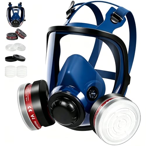 Reusable Full Face Respirator Mask, Full Face Gas Mask Set for Dust, Painting, Sanding, Polishing, Spraying, Cutting