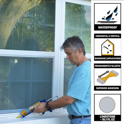 SIKA Sikaflex Construction Sealant - Limestone, Polyurethane Adhesive, Weatherproof, 10.1 oz Cartridge - Seals Joints, Cracks, Gaps in Concrete, Wood - Paintable, Durable, Flexible - color: Limestone