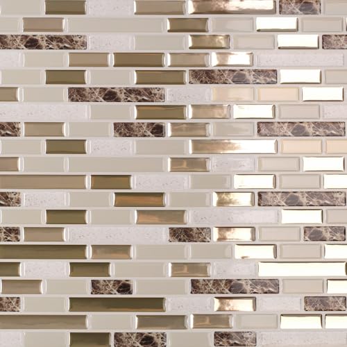 CRE8TIVE 4 Sheets Brown Peel and Stick Backsplash for Kitchen, 12"x12" Back Splash Stick on Tiles, Waterproof Self Adhesive Backsplash for Bathroom, Laundry Room, Fireplace, Metallic & Marble Design - size: 12"x12" (4-Sheets)