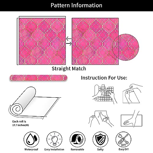 MuralPeel Modern Pink/Golden Krystal Mosaic Peel and Stick Wallpaper Self Adhesive Removable Easy Peel Off Stick on Wall Paper for Bedroom Cabinet Renter Friendly - color: Pink, size: 17.7" x 236.2"
