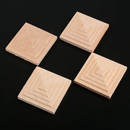 4Pcs Square Wood Carved Appliques Furniture Wooden Onlays Carving Decals - size: 6 cm × 6 cm