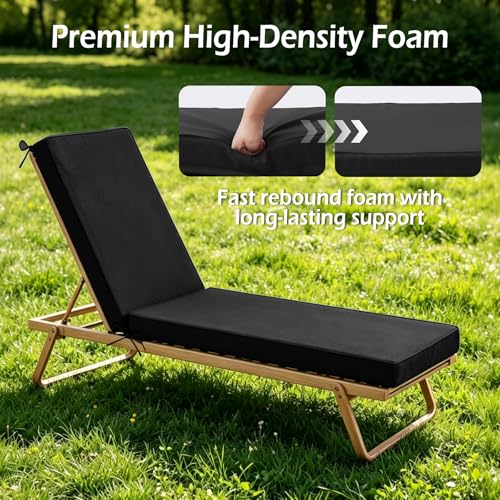 Chaise Lounge Cushions Outdoor, 72"x21"x3", Black - color: Black