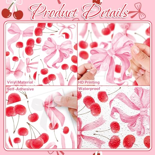 Bow Cherry Wall Decals, 8 Sheets 86 Pcs - color: Cherry Bow