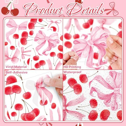 Bow Cherry Wall Decals, 8 Sheets 86 Pcs - color: Cherry Bow