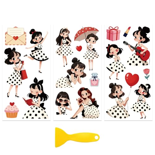 Peacoblue Polka Dot Girl Rub On Transfers for Furniture 6"x12" - style: Cartoon Girl with Polka Dot Skirt