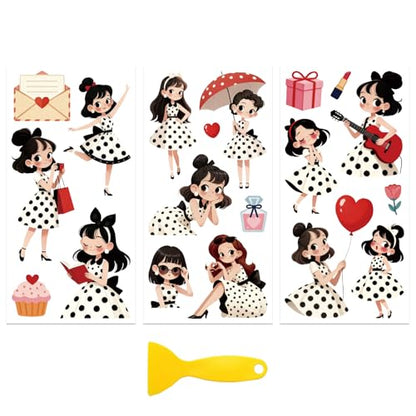 Peacoblue Polka Dot Girl Rub On Transfers for Furniture 6"x12" - style: Cartoon Girl with Polka Dot Skirt