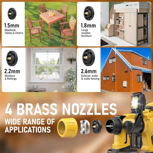 Cordless Paint Sprayer Compatible with Dewalt 20V MAX Battery (NO Battery) - Electric Spray Paint Gun with Led Light, 4 Nozzles & 3 Modes for Interior/Exterior House Painting, Furniture & Fences