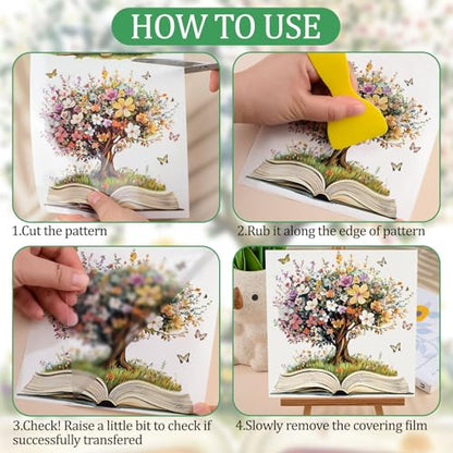 WANDIC 3 Sheets Rub on Transfer Stickers, Tree of Life Pattern Furniture Transfers Book Tree Butterfly Transfers Decal for Photo Albums Scrapbooking,15 * 30cm - color: Tree