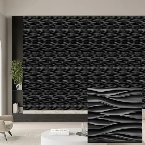 Heikki 30 Pack 3D Wall Panel for Interior Wall Décor, PVC Flower Textured Wall Panels for Living Room Bedroom Hotel Office, 11.8"x11.8", Double-Sided Tape (Black-YZ) - color: Black-YZ