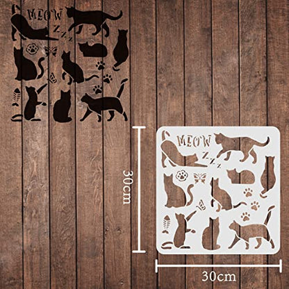 FINGERINSPIRE Cat Drawing Painting Stencils Templates (11.8x11.8 inch) Butterfly, Cat's paw,Butterfly, Fish Plastic Square Reusable Stencils for Painting on Wood, Floor, Wall and Fabric - color: Cat and Paw Print