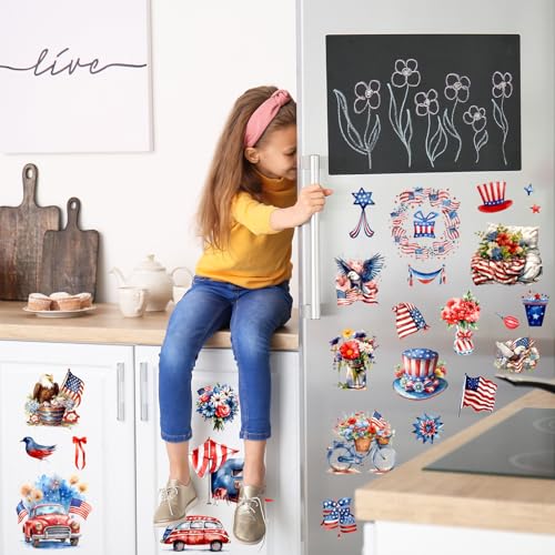 Whaline 12 Sheets Patriotic Rub on Transfer for Crafts Watercolor 4th of July Rub on Transfer Stickers Furniture Decals for 250th Anniversary Independence Day Party DIY Crafts, 5.5 x 5.5 Inch