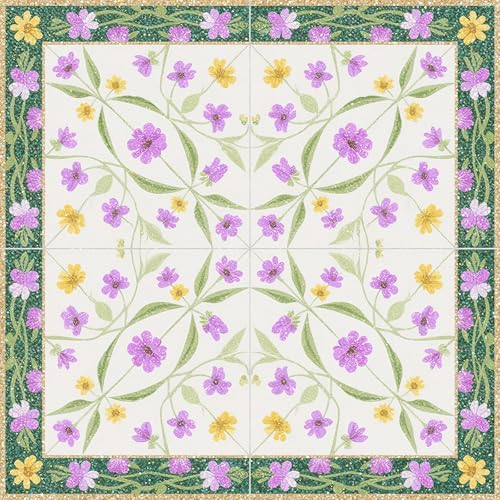 HOMETITUTE Floral Medallion Floor 12x12 Vinyl Tile - color: Blue, Purple