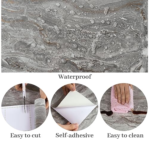 VaryPaper 15.7''x78.7'' Glossy Marble Countertop Contact Paper Waterproof Marble Wallpaper Peel and Stick Counter Top Covers Removable Self Adhesive Granite Vinyl Wrap for Kitchen Cabinets Desk Table - color: Glossy-Grey Gold, size: 15.7" x 78.7"
