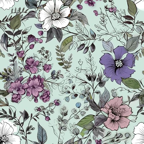 Danodoi Cyan Blue Floral Peel and Stick Wallpaper 17.5" x 118" - color: Light Green, size: 17.5" x 118"