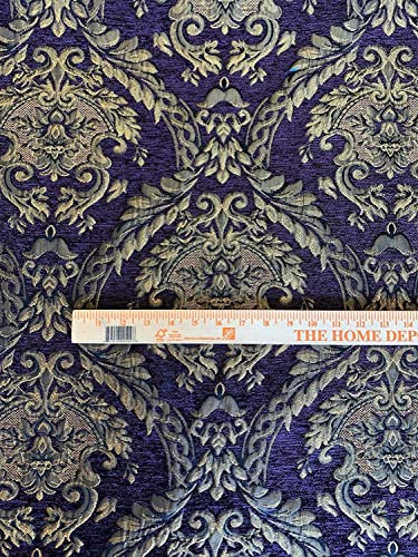 Damask Tapestry Chenille Fabric - Upholstery Fabric, 60" Width - Sold by The Yard (Purple/Gold) - color: Purple/Gold