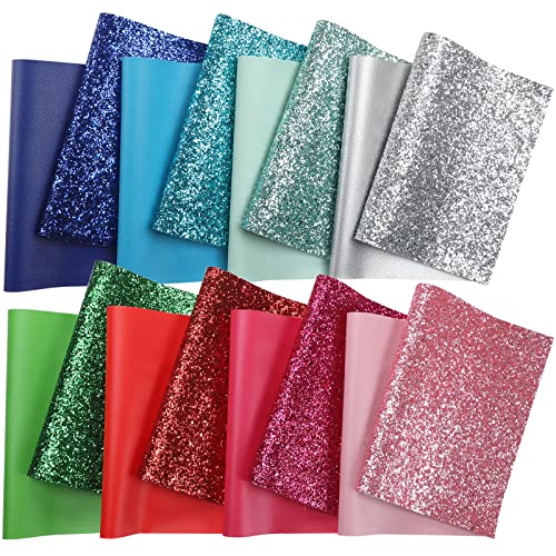 Chunky Glitter Faux Leather Sheets: Picheng Leather Fabric Sheets for DIY - color: Solid Chunky Glitter 16pcs