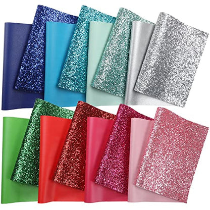 Chunky Glitter Faux Leather Sheets: Picheng Leather Fabric Sheets for DIY - color: Solid Chunky Glitter 16pcs