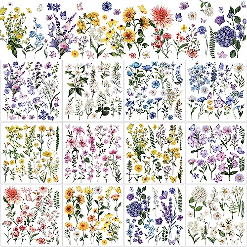 BBTO 12 Sheets Wildflower Rub on Transfers for Crafts Wood Furniture Decor - style: Fresh Flowers