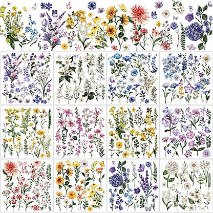 BBTO 12 Sheets Wildflower Rub on Transfers for Crafts Wood Furniture Decor - style: Fresh Flowers