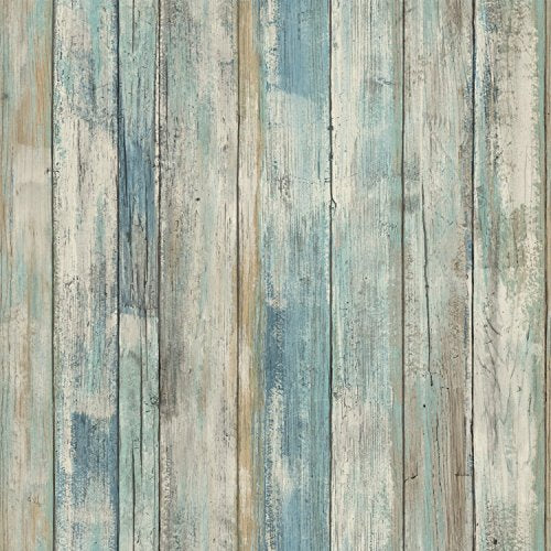 RoomMates Blue Distressed Wood Peel and Stick Wallpaper - color: Blue