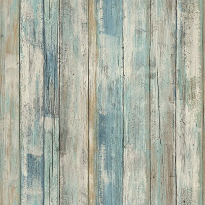 RoomMates Blue Distressed Wood Peel and Stick Wallpaper - color: Blue