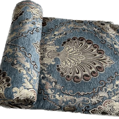 TinaKim Thick Chenille Damask Fabric, for Upholstery Chair Couch Pillow Tablecloth Material DIY Repair (Blue Peacock, 2 Yard) - color: Blue Peacock, size: 2 yard pre cut