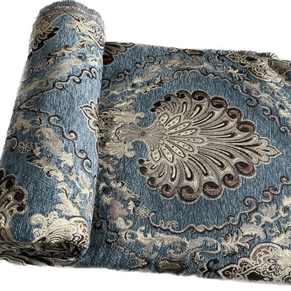 TinaKim Thick Chenille Damask Fabric, for Chair Couch Pillow Tablecloth Material DIY Repair (Blue Peacock, 1 Yard) - color: Blue Peacock, size: Cut by the yard