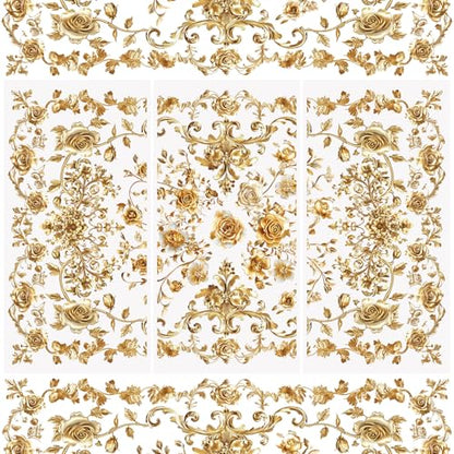 WANDIC 3 Sheets Rub On Transfer Stickers, Retro Golden Flowers Pattern Waterproof Decals Furniture Craft Embellishments for DIY Scrapbooking Photo Albums,15 * 30cm - color: Golden Flowers