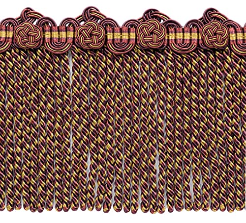 DÉCOPRO 5" (12.5cm) Alexander Collection Bullion Fringe Trim with Fancy Scroll and Rosette Header # BFAX5, Golden Brown Beige #LX09 (Golden Beige, Dark Red, Plum Purple) 12 Yard Package (36 ft/11m) - color: Golden Brown Beige #LX09 (Golden Beige, Dark Red
