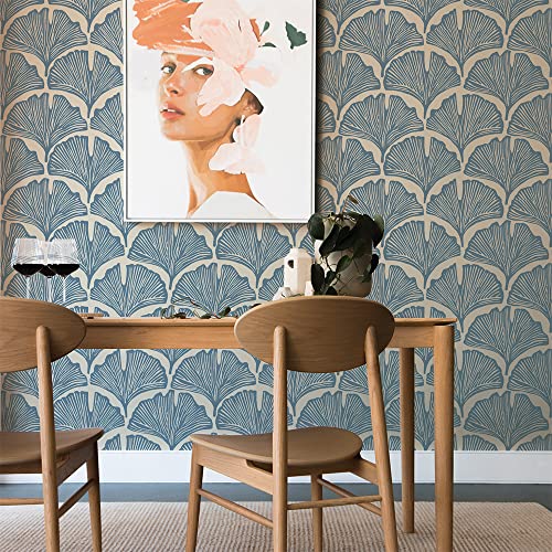 Tempaper x Novogratz Waverly Blue Feather Palm Removable Peel and Stick Wallpaper, 20.5 in X 9 ft, Made in The USA - color: Waverly Blue, size: 20.5" x 108"