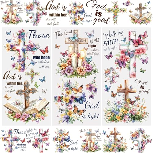 WANDIC 3 Sheets Rub On Transfer Stickers, Bible Jesus Cross Waterproof Decals Furniture Craft Decorative, Junk Journals for DIY Scrapbooking, 15 * 30cm - color: Bible Version