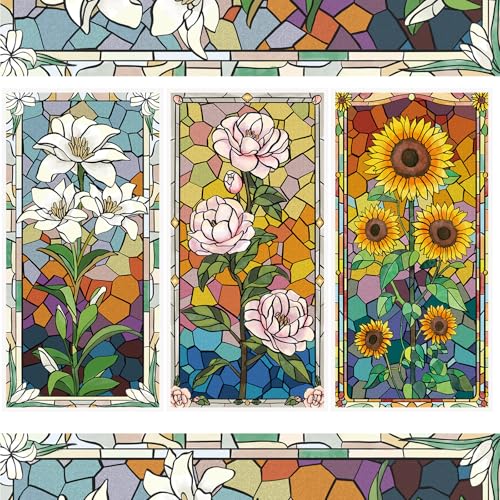 WANDIC 3 Sheets Rub on Transfer Stickers, Colorful Glass Flower Pattern DIY Sticker Decal Waterproof Furniture Decorative Stickers for Cabinet Present Boxes,15 * 30cm - color: Glass Theme