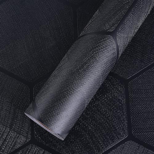 Self Adhesive Black Peel and Stick Wallpaper 23.6" X 197" 3D Hexagon - color: Black, size: 23.6" x 197"