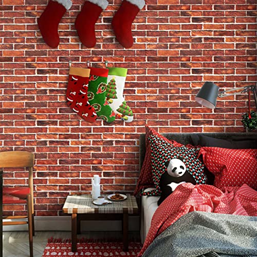 Abyssaly Brick Wallpaper Peel and Stick Red Bricks Wrapping Paper - color: Red, size: 17.7" x 393.7"