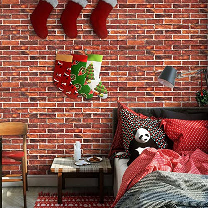 Abyssaly Brick Wallpaper Peel and Stick Red Bricks Wrapping Paper - color: Red, size: 17.7" x 393.7"