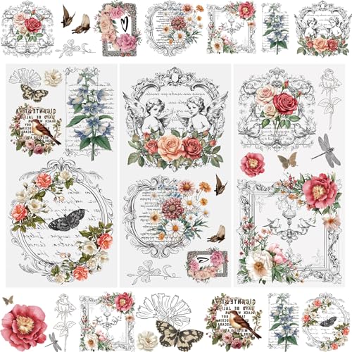 WANDIC 3 Sheets Rub On Transfer Stickers, Vintage Border Floral Waterproof Decals Furniture Craft Decorative for DIY Scrapbooking Photo Albums,15 * 30cm - color: Vintage Border Floral Design, size: 3 Sheets