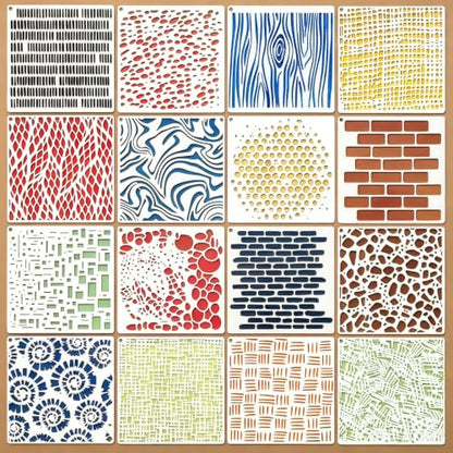 16 Pcs Mixed Texture Stencils for Painting Reusable Plastic Small 6×6 Inch Geometric Stencils Abstract Layering Drawing Templates for Crafts DIY Wall Canvas Notebook Knit Card Wood - color: Style B