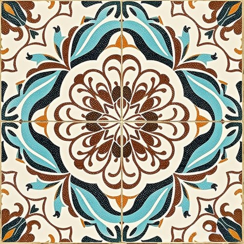 HOMETITUTE Vintage Floral Medallion 12x12 Inch Peel Stick Vinyl Tile - color: Multicolor