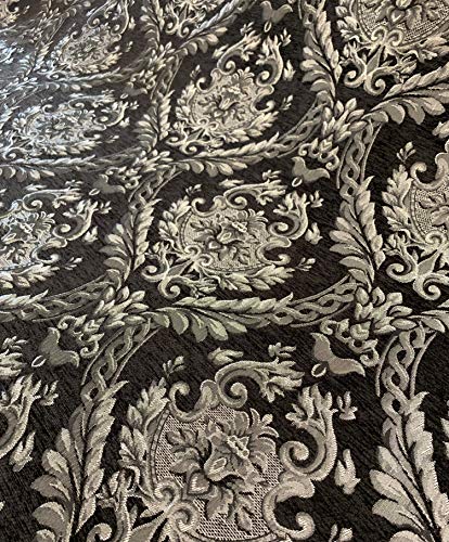 Damask Tapestry Chenille Fabric - Upholstery Fabric, 60" Width - Sold by The Yard (Black/Silver) - color: Black/Silver