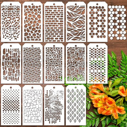 14 PCS Stencils Texture Stencils for Painting Crafts Reusable Art Deco - size: Shape Stencils