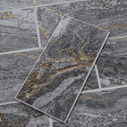 StyloVue 100 Pieces Peel and Stick Backsplash for Kitchen, 3" x 6" PVC Subway Tile 2026 Upgraded Gray-Gold Stone Backsplash Stick on Tile Elevate Kitchen Fireplace RV - color: Gray-Gold Stone